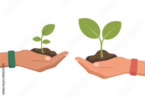 Two hands hold seedlings, symbolizing growth and care for the environment.