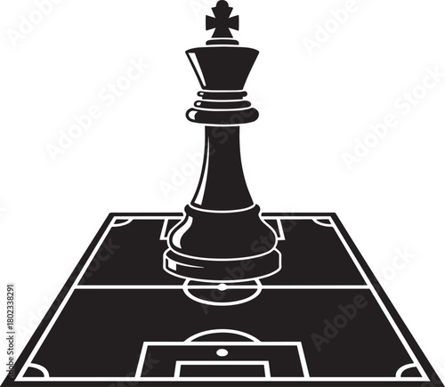 Outline vector illustration of chess king and chessboard with geometric shapes