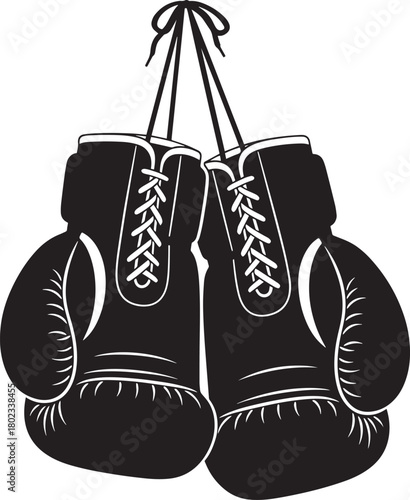 Pair of boxing gloves hanging on rope for sports fighting competition training