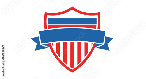 American shield with red and blue stripes and a blue banner for text.