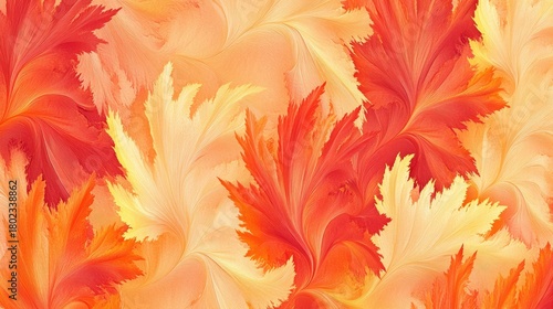 Abstract Autumnal Leaves: Textured Red, Orange, and Yellow Floral Pattern