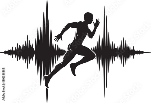Silhouette of man running with pulse trace on transparent background vector