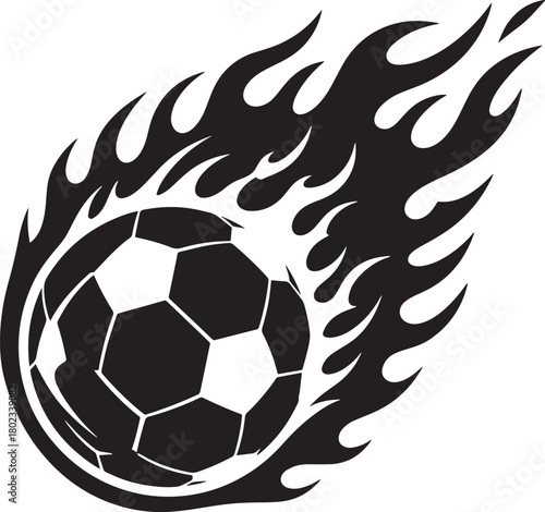 Soccer Ball on Fire Blazing Fast with Flames Power and Motion Speeding Forward