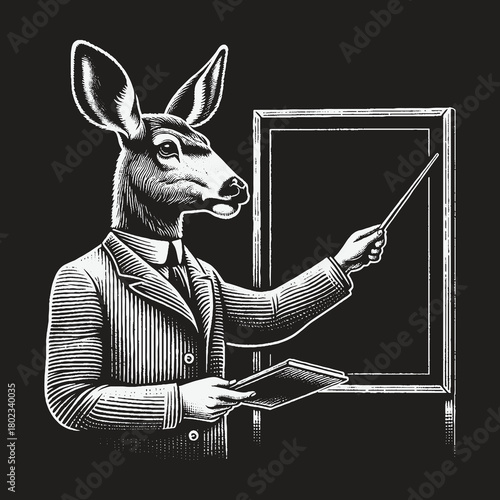 Anthropomorphic Deer Teacher Giving a Lesson with a Pointer.