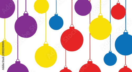 A festive array of brightly colored christmas baubles and ornaments in red, yellow, blue, and purple, isolated on a