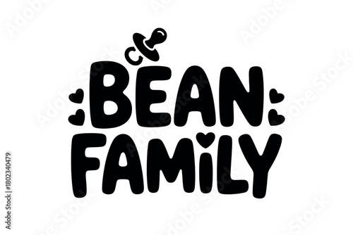 The playful 'Bean Family' logo design features a baby pacifier and small hearts, signifying a new addition to the family.