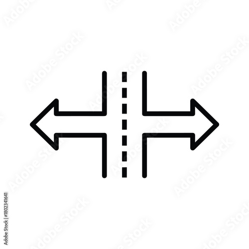 Crossroads junction icon with left and right directional arrows indicating choice, path, and decision making