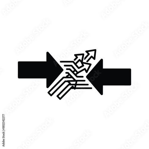 Converging arrows creating new upward diverging paths icon, representing impact, transformation, and innovation process