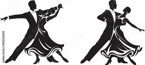 Black Silhouette of Ballroom Dancers in Formal Attire Performing a Dance ballroom dancing