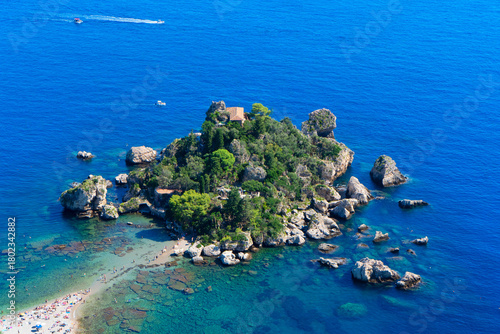 Fototapeta Naklejka Na Ścianę i Meble -  Taormina beach and Isola Bela at summer, Sicily Italy