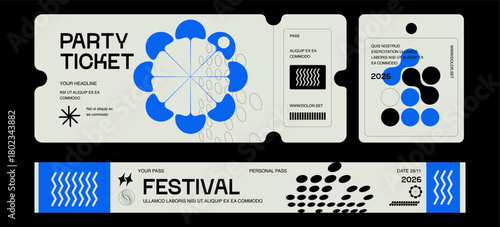 Control ticket bracelets for events, disco, festival, fan zone, party, staff. Vector mockup of a festival bracelet in a futuristic style.	
