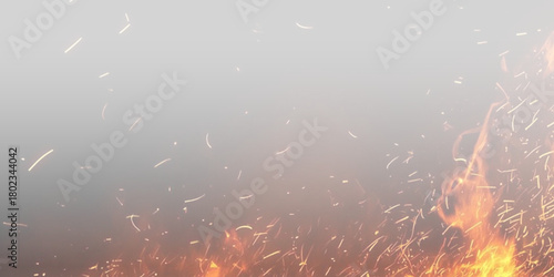 Fotografie Bright flames burn intensely on a white background, forming twisting shapes with smooth gradients from red to yellow