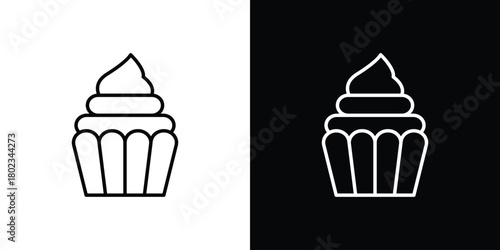 Cupcake icon. Editable stroke. thin line outline concept vector.