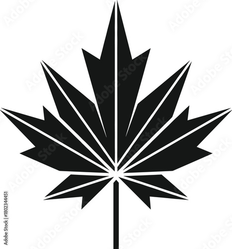 Monochrome vector illustration of a stylized Canadian maple leaf, featuring sharp, geometric lines, perfect for logos, patriotic themes, and national identity branding in graphic design.