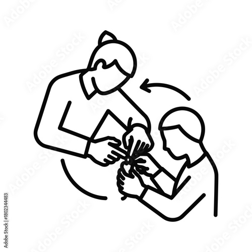 Guidance: adult teaching child manual task, skill development