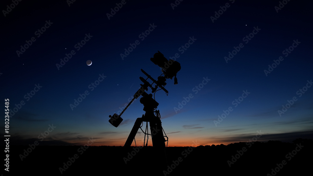 Fototapeta premium Amateur astrophotography equipment with camera, tripod star-tracker for photographing stars, planets and Moon.