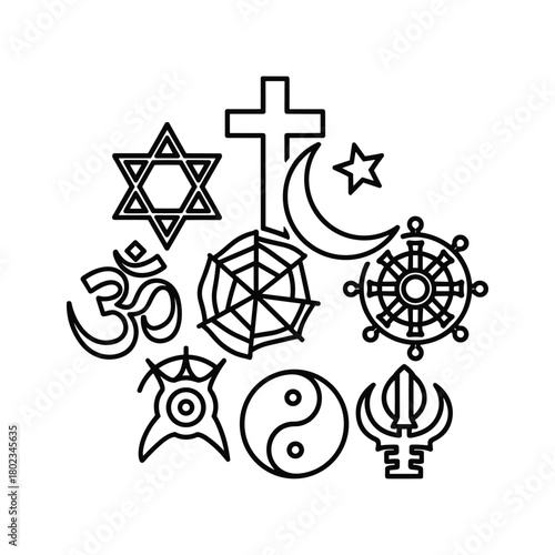 Global religious symbols representing unity and spiritual diversity