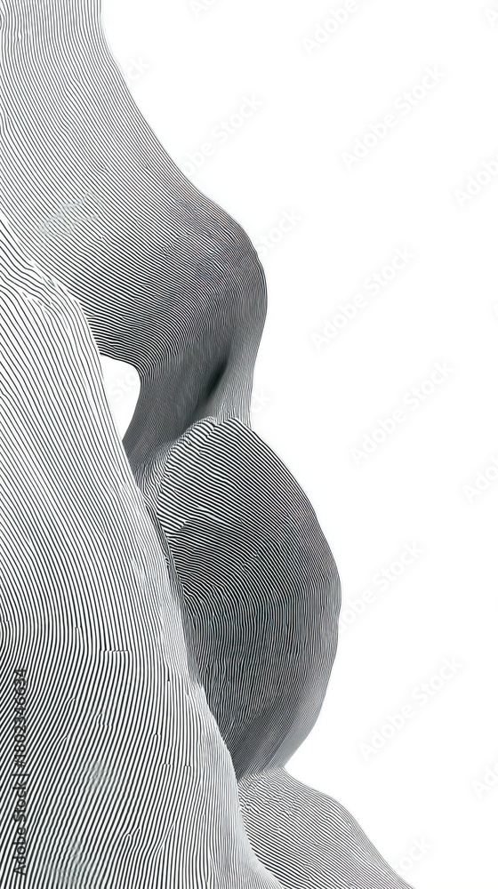Fototapeta premium Black and white striped abstract surface forming fluid, organic waves.