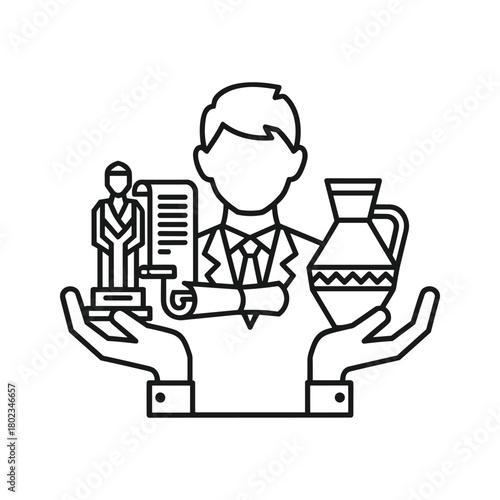 Historian presenting ancient artifacts and cultural research