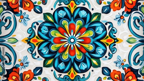 Vibrant Floral Mandala: Bold Colors, Intricate Details, Artistic Pattern
