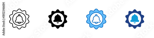 Subscription Based Product Multiple Style Icon Design Vector - badge shape with a central bell icon representing recurring notifications, ongoing access, and subscription based services