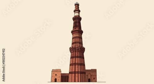 Detailed architectural drawing of historic tower featuring intricate stonework and unique design elements