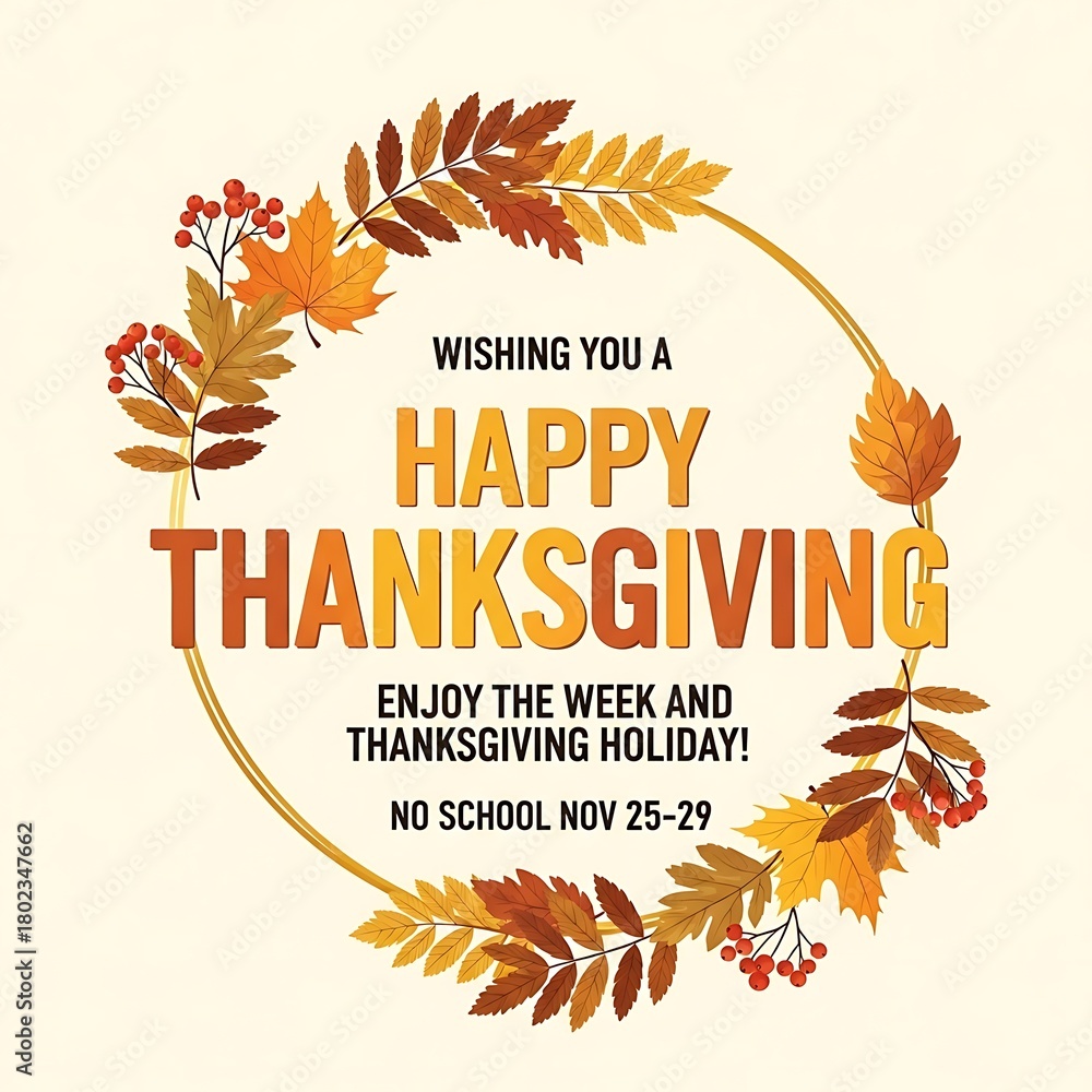 Naklejka premium Wishing you a happy thanksgiving holiday greeting with leaves and berries decoration frame