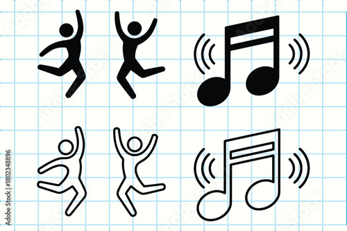 Dancing figures and musical notes