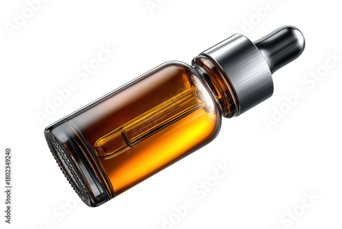 Elegant Essence: A transparent glass bottle elegantly houses a golden elixir, Its pristine clarity and sleek design evoke a sense of purity and sophistication.