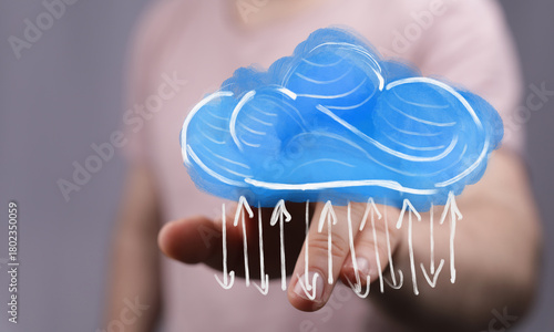 Hand holding digital cloud ...