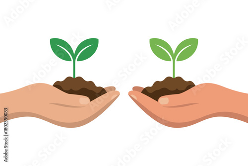 Two hands gently hold soil with sprouting plants, symbolizing growth and new beginnings.