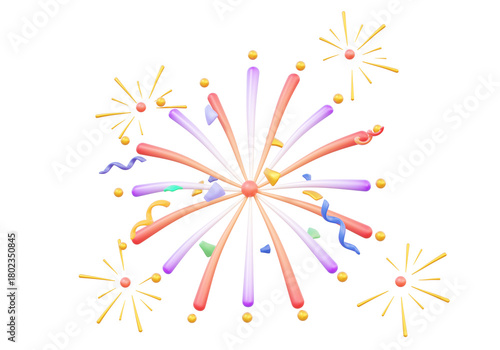 3D render Firework explosion celebration festival happy new year icon object floating on Isolated background. minimal cartoon style illustration