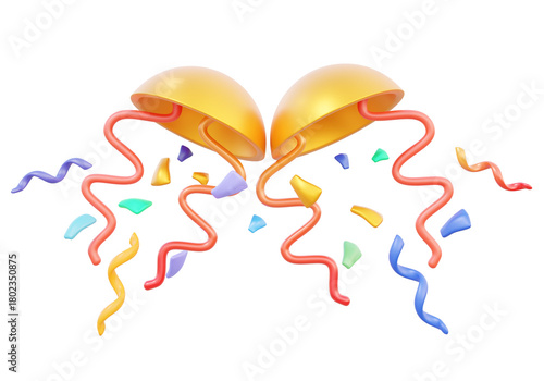 Popper party surprise colorful icon design floating on Isolated background. Anniversary event element decor birthday happy congratulation. minimal cartoon style. 3d render illustration