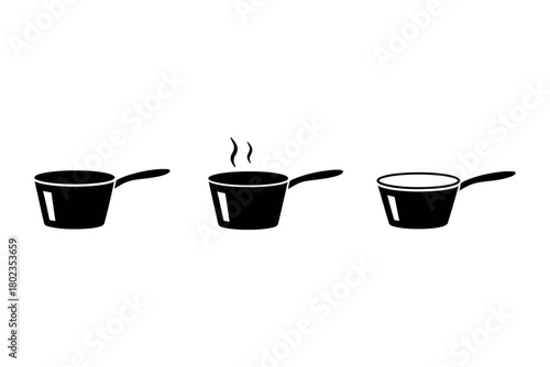 Three stages of cooking in a saucepan are illustrated.