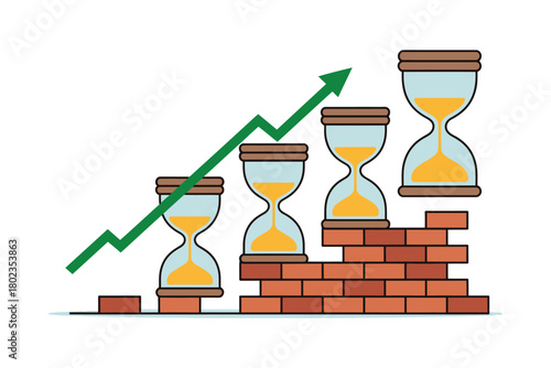 Hourglass progression and growth chart symbolizing the passage of time and investment returns.