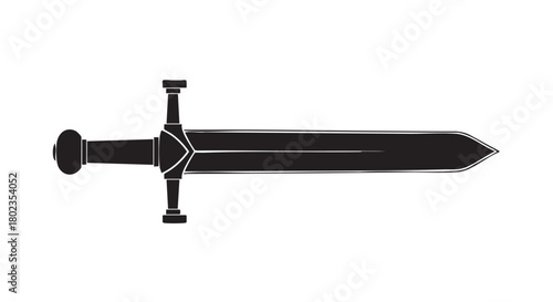 Simple black icon of a historic knight's sword, a conceptual vector illustration for fantasy, gaming, and medieval themes