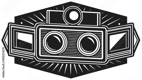 Vintage optical device illustration retro style emblem art design