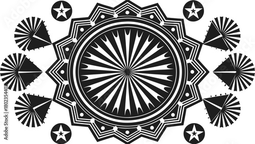 Detailed intricate symmetrical star emblem vector design element