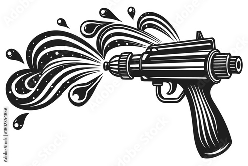 Retro ray gun firing stylized futuristic energy blast vector