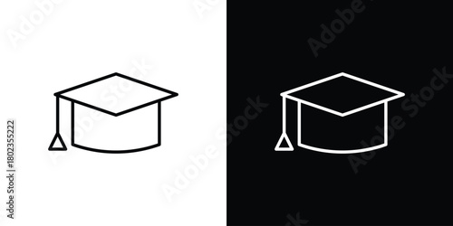 Graduation cap icon. Editable stroke. thin line outline concept vector.