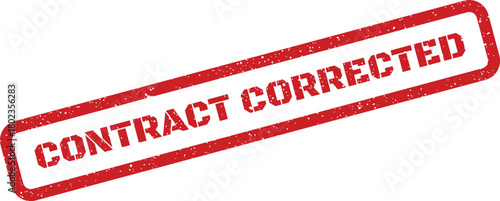 Distinct red rectangular rubber stamp mark displaying the words CONTRACT CORRECTED against a stark white background