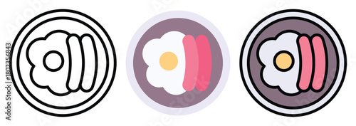 Egg & Breakfast Icon Set in Outline, Color & Flat Style