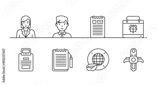 Corporate icons collection: minimalist black and white design for office and business use