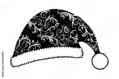 Black and white Santa hat with elegant swirl pattern