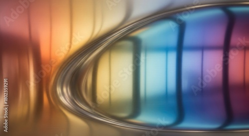 Abstract blurred background with metal frame and rainbow reflections