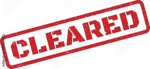 Red grunge effect rubber stamp displaying the word CLEARED on a crisp white background surface