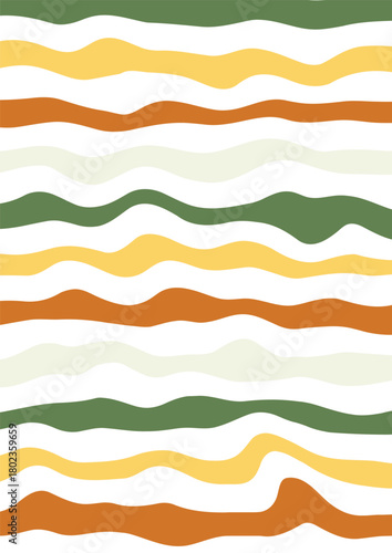 Abstract wavy seamless pattern with colorful flowing stripes in warm earthy tones. Trendy geometric background inspired by retro 70s aesthetics. Perfect for textile prints, packaging, wallpapers