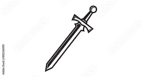 An illustration of a medieval sword with a pointed blade and a crossguard, symbolizing combat and weaponry