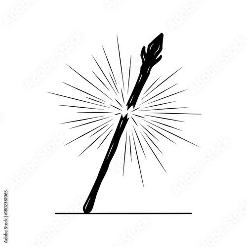 Wizard staff silhouette a magical staff emitting a burst of energy, isolated on