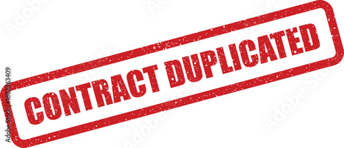 Red rectangular rubber stamp prominently displaying the words CONTRACT DUPLICATED against a crisp white backdrop